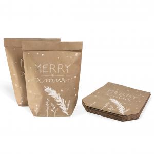 Geschenktüten Set - merry X-mas - für Weihnachtsgeschenke, Beige Weiß